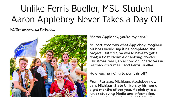 Image of Amanda's article about MSU student Aaron Applebey